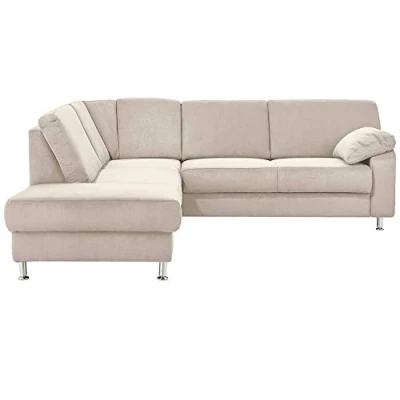 Abbildung von Cavadore Ecksofa Belfast mit Ottomane links / Polsterecke Federkern 243 x 88 218 Mikrofaser Hellbeige
