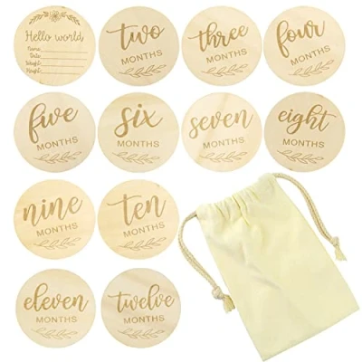 Abbildung von Meilensteinkarten Baby Holz Schwangerschaft Meilensteine Karten Monatliche Geschenk zur Geburt Junge Mädchen für werdende Mütter Eltern Babyparty (12 Stücke)