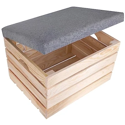 Abbildung von Creative Deco Sitzhocker gepolstert 50 x 40 35 cm Sitzbank mit Stauraum Sitztruhe Holz Sitzbox Holzhocker Aufbewahrungsbox für Decken, Kissen, Bücher, Spielzeug
