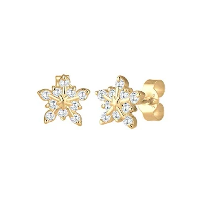 Abbildung von Elli Ohrringe Damen Schneeflocken Motiv Verspielt mit Zirkonia aus 925 Sterling Silber vergoldet