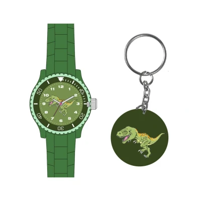 Abbildung von Miraval Quarzuhr Kinderarmbanduhr mit Schlüsselanhänger, Dinosaurer Motiv 35 mm Quarzuhrwerk Einschulung