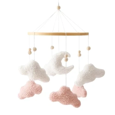 Abbildung von Ueiwffzo Mobile Baby Babybett Windspiel Bettglocke 3D Wolke Mond hängende Anhänger Mobiles für Kinder Bett Wickeltisch Decor Babyzimmer Mädchen Jungen (Rosa)