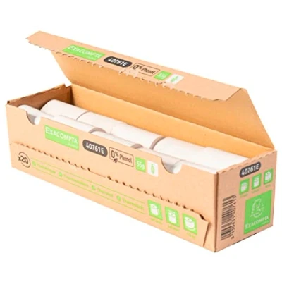 Abbildung von Exacompta 40761E 20er Pack Thermopapierrollen 1 lagig Breite: 57mm, Länge: 18m, Durchmesser Kern: 12mm 55g/m² rückseitig bedruckt für Kartenzahlung (EC Cash Geräte) Phenolfrei
