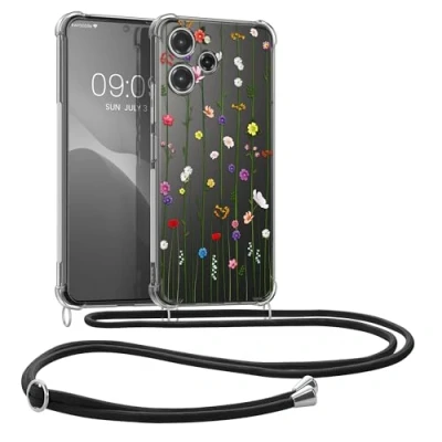 Abbildung von kwmobile Necklace Case kompatibel mit Xiaomi Redmi 12 Hülle Silikon Cover Handykette Mehrfarbig Transparent Wildblumen Ranke
