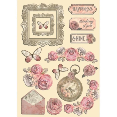Abbildung von Stamperia Coloured Wooden Shapes for Scrapbooking, Albums, Card Making, Bullet Journalling and More, LaserCut, Printed Enhanced Detail, Perfect Hobbies, Crafts Gifting (Shabby Rose) (A5)