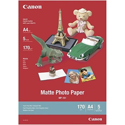 Abbildung von Canon Fotopapier MP 101 matt weiß (DIN A4 5 Blatt) für Tintenstrahldrucker PIXMA Drucker (170 g/qm) 1955977
