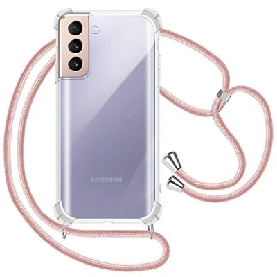 Abbildung von XTCASE Handykette für Samsung Galaxy S21+ 5G / S21 Plus Hülle, Smartphone Necklace Handyhülle mit Band Transparent Schutzhülle Stossfest Schnur Case zum Umhängen in Roségold