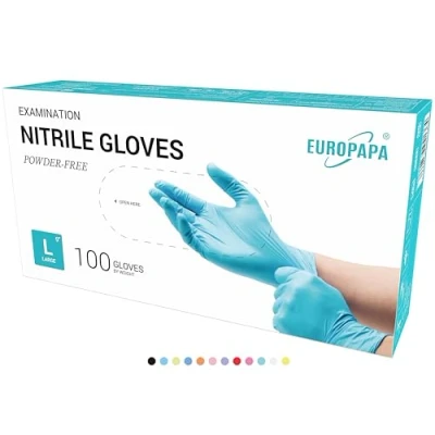Abbildung von EUROPAPA® 100x Nitrilhandschuhe Box Einweghandschuhe, Einmalhandschuhe, Untersuchungshandschuhe, Nitril Handschuhe, puderfrei, ohne Latex, steril, latexfrei, disposible gloves (L, Hellblau)