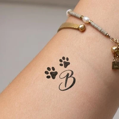 Abbildung von Inkster Pfote mit Initialen Tattoo Buchstabe B vegane &amp; wasserfeste Temporäre Tattoos für Erwachsene EU Kosmetikzertifizierte Farbe