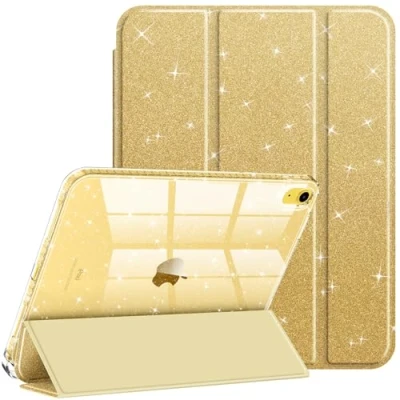 Abbildung von Fintie Hülle für iPad 10. Generation 2022 10,9 Zoll mit Stifthalter, Glitzernde Stoßfeste Case Cover Glänzende, durchsichtige Rückseite Schutzhülle, Gold
