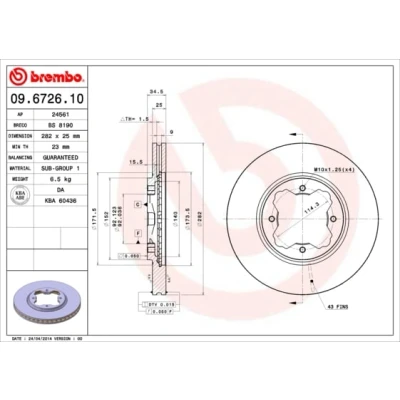 Abbildung von BREMBO 09.6726.10 Bremsscheibe 282 25 4 innenbelüftet HONDA: ACCORD 5 Coupe, Aerodeck, Aerodeck