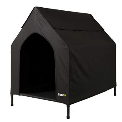 Abbildung von lionto Hundehütte Erhöhte Hundeliege mit Dach, schwarz, 90 cm x 65 85