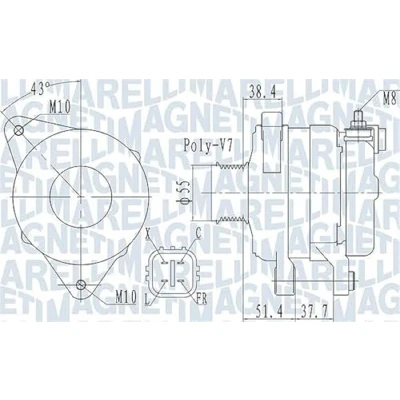 Abbildung von MAGNETI MARELLI 063732121010 Lichtmaschine 14V 150A HYUNDAI: SANTA FE 2, ix35, 3, KIA: CARNIVAL / GRAND SORENTO Sportage II
