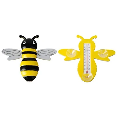 Abbildung von esschert design Fensterthermometer, Set 2 tlg., Temperaturmesser Motiv Biene mit Saugnapf, von Innen ablesbar
