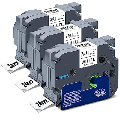 Abbildung von 3x XemaX Kompatibel für Brother TZe 251 24mm Schriftband P touch Bänder Ersatz TZe251 TZc Schwarz auf Weiß Etikettenband D600VP E550W P750W D610BT