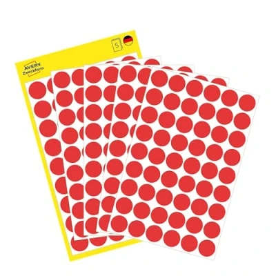 Abbildung von AVERY Zweckform 3141 selbstklebende Markierungspunkte 270 Stück (Ø12mm, Klebepunkte auf 5 Bogen, Punktaufkleber zur Farbcodierung, runde Aufkleber für Kalender, Planer und zum Basteln, Papier) rot