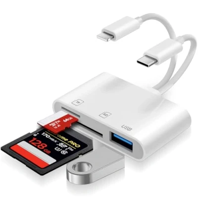 Abbildung von Loydia 3 in 1 USB C Micro SD Kartenleser, Karten Adapter für iPhone, Lightning Kamera Kartenleser SD/TF Speicherkarte Adapter, Plug &amp; Play, Card Reader for Laptop, Tablet, Huawei, Xiaomi