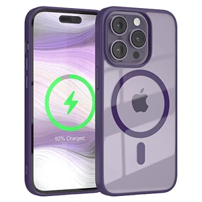 Abbildung von EAZY CASE Crystal TPU Hülle kompatibel mit iPhone 14 Pro Qi Charging, Silikon Kameraschutz, Slimcover, Handyhülle, Silikonhülle, Cover, Durchsichtig, Transparent/Lila