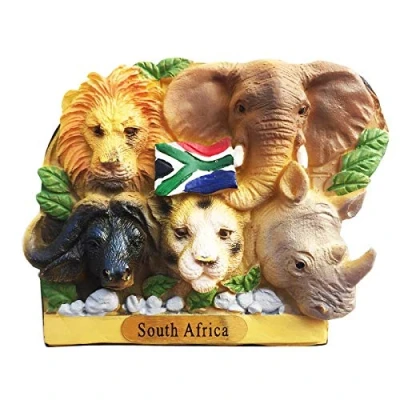 Abbildung von Südafrika 3D Große Fünf Tiere Kühlschrankmagnet Souvenirs Handgemachte Harz Magnetische Aufkleber Home Küche Dekoration, Sammlung Geschenk