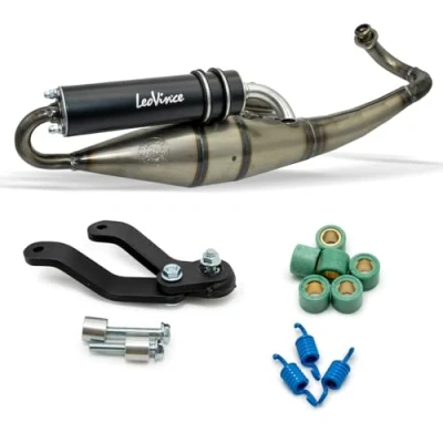 Abbildung von Auspuffanlage LeoVince Komplettanlage HAND MADE TT Black Edition, Aluminium schwarz, mit Zulassung für Gilera Runner/Stalker 50