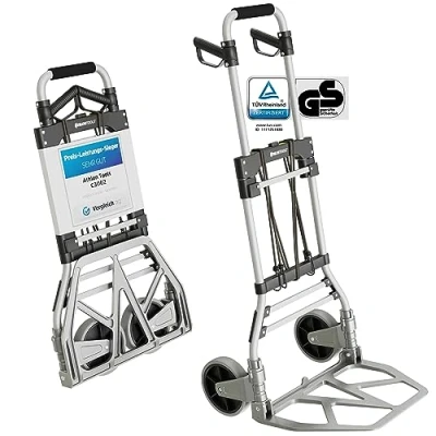 Abbildung von ATHLON TOOLS Schwerlast Sackkarre klappbar 150 kg Aluminium Große Räder leichtgängig mit Soft Laufflächen und Kugellager, 2 Expanderseile Modell 2025