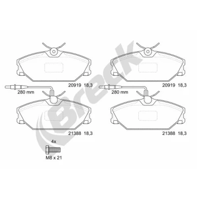 Abbildung von BRECK 21388 00 702 10 Bremsbelagsatz inkl. Verschleißwarnkontakt, mit integriertem Verschleißsensor Zubehör RENAULT: MEGANE Scenic, 1