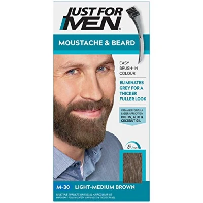 Abbildung von Just For Men Schnurrbart &amp; Bart hell mittelbrauner Farbstoff, beseitigt Grau für ein dickeres und volleres Aussehen mit einem Applikatorpinsel M30
