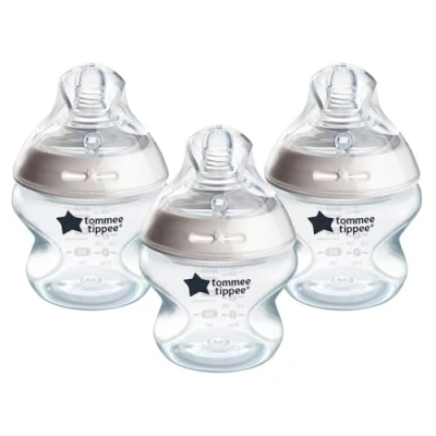 Abbildung von Tommee Tippee Closer to Nature Babyflaschen, Natürlich geformter Trinksauger mit Anti Kolik Ventil, 150 ml, 3er Set, Mehrfarbig