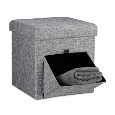 Abbildung von relaxdays Stauraumhocker Faltbarer Sitzhocker mit Klappe, Grau