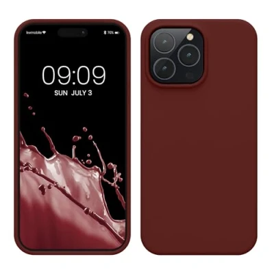 Abbildung von kwmobile Hülle für das iPhone 14 Pro Max dünnes Silikon Handy Case stoßfeste Handyhülle mit weicher Oberfläche unterstützt kabelloses Laden Tawny Red