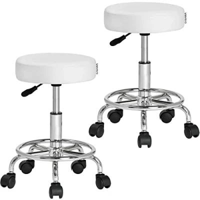 Abbildung von Casaria® Rollhocker 2er Set Höhenverstellbar 10cm Polsterung 51 65cm Sitzhöhe 360 Drehbar Ø35cm Fußstütze Rund Hocker Drehhocker Arbeitshocker Weiß