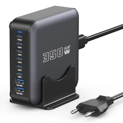 Abbildung von USB C Ladegerät Mehrfach, 350W GaN Netzteil, 8 Ports Schnellladegerät Multi Ladestation, Power Adapter, kompatibel mit iPhone/Samsung/Google/Laptops/MacBook Pro/MacBook Air