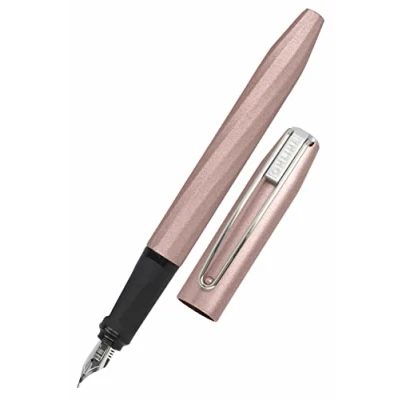 Abbildung von ONLINE Füller Slope Metallic Rose, Patronen mit ergonomischem Griffstück, hochwertige Iridium Feder medium, Standard Tintenpatronen, inkl. Kombipatrone blau, für Schule und Büro