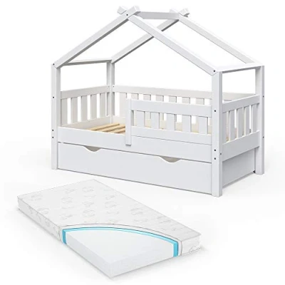 Abbildung von VitaliSpa® Hausbett Design, Weiß, 70x140 cm mit Schublade und Matratze