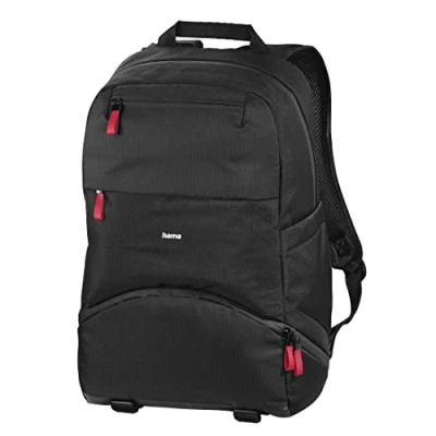 Abbildung von Hama Kamerarucksack (großer Fotorucksack mit Regenschutz, ergonomisch, variable Einsätze, Fach für Tablet und Laptop bis 15,6“, zum Wandern Reisen, recyceltes PET, gepolstert) schwarz
