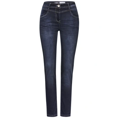 Abbildung von CECIL Damen Style Toronto 1 Knopf 49 Jeans im Slim Fit, Dark Blue Wash, 26W / 30L