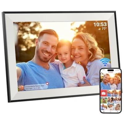 Abbildung von Hesmor Frameo 10,1 Zoll Digitaler Bilderrahmen WLAN, 1280x800 HD IPS Touchscreen Digitale Bilderrahmen, Automatische Rotation, 32GB Speicher, Teilen Sie Fotos sofort von überall, Schwarz &amp; Weiß