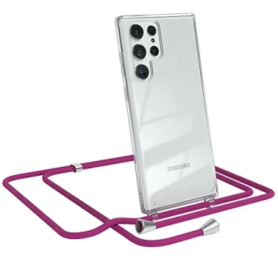 Abbildung von EAZY CASE Handykette kompatibel mit Samsung Galaxy S22 Ultra 5G Handyhülle Umhängeband, Handykordel Schutzhülle, Silikonhülle, Hülle, Stylische Kette für Smartphone, Pink
