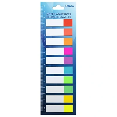 Abbildung von WAYTEX 200 selbstklebende Lesezeichen aus Papier, 10 Neonfarben, Miniblöcke mit je 20 zweifarbigen Blättern, 45 x 12 mm, selbstklebend, repositionierbar
