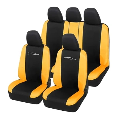 Abbildung von Auto Accessori Lupex Autositzbezüge, universal, Racing Design, für vorne und hinten, aus Polycotton (Schwarz Gelb)