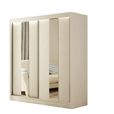 Abbildung von MargaretHadas24 Kleiderschrank Lukas inklusive 2 Schiebetüren mit Spiegel Kleiderstange Garderobe Schrank (weiß Spiegel, 200 cm)