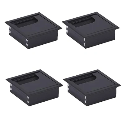 Abbildung von HOOZ 4X Kabeldurchführung Schreibtisch, 80mm Aluminium Kabeldurchlass mit Bürstendichtung, Tisch für Büro Arbeitsplatten, Kabelkanal Möbel und Schreibtisch (Quadratisch)