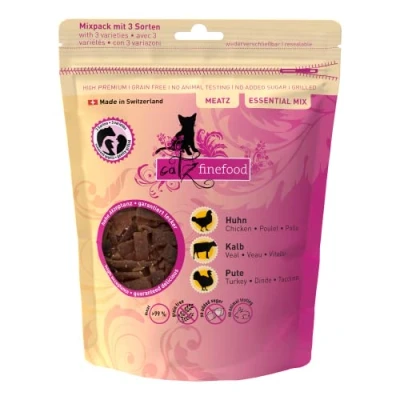 Abbildung von catz finefood Meatz Katzen Leckerlies Essential Mix knusprige Streifen aus den beliebtesten Fleischsorten Katzensnack für Allergiker ohne Zucker, getreidefrei (1 x 45 g)