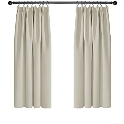 Abbildung von Deconovo Verdunkelungsvorhang Kräuselband Gardinen Wohnzimmer Blickdicht, 138x168cm(HöhexBreite), Hellbeige, 2er Set