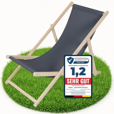 Abbildung von Melko Gartenstuhl Strandliege Liegestuhl Gartenliege Holz Freizeitliege Campingliege (Stück, 1 St), Inkl. Sicherung gegen ungewolltes Zusammenklappen