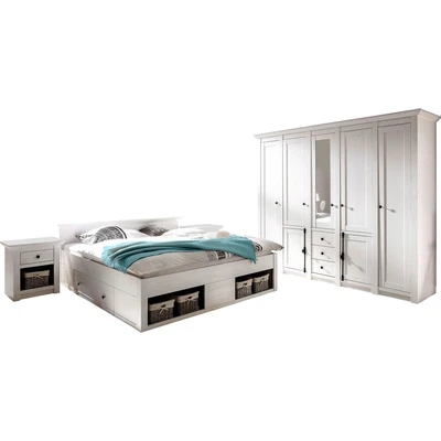 Abbildung von Home affaire Schlafzimmer Set &quot;California&quot;, (Set, 4 tlg.), groß: Bett 180 cm, 2 Nachttische, 5 trg Kleiderschrank