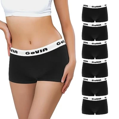 Abbildung von Libella Damen Panties Boxershorts 6er Pack Hipsters aus Baumwolle Unterhosen,Damen Boyshorts Höschen Schwarz 3921 BL L