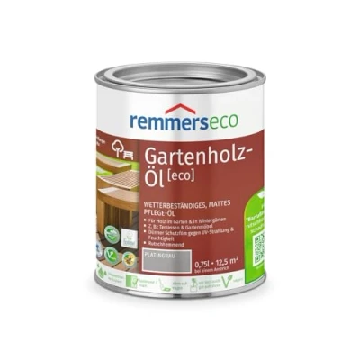 Abbildung von Remmers Gartenholz Öl [eco] platingrau, 0,75 Liter, Wetterbeständiges, mattes Öl, aussen und innen, optimal für Terassen &amp; Gartenmöbel, rutschhemmend