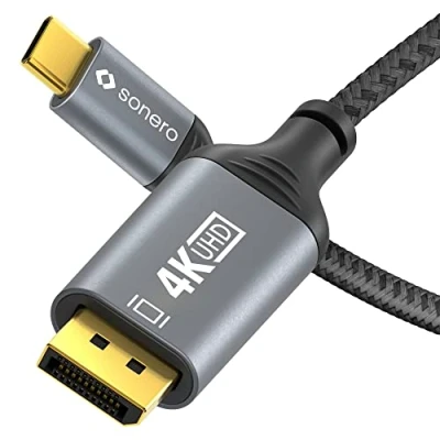 Abbildung von Sonero® 4K USB C auf DisplayPort Kabel, Stecker Stecker, 60Hz, 21,6 GB/s, Baumwollmantel, grau/schwarz, 1,00 Meter