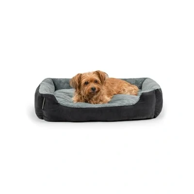 Abbildung von lionto Hundebett mit Wendekissen und Rutschfester Unterseite, Robustes Heimtierkissen tiefem Einstieg für Hunde Katzen jeden Alters, 75x60 cm, kuscheliges Hundekissen, schwarz/grau